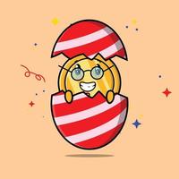 Cute cartoon gold coin coming out from easter egg vector