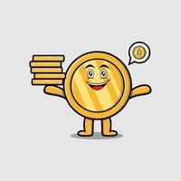 Cute cartoon Gold coin hold in stacked gold coin vector