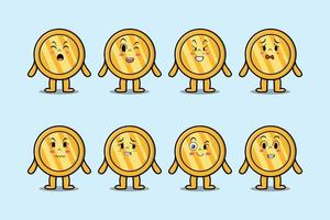 Set kawaii gold coin cartoon different expressions vector