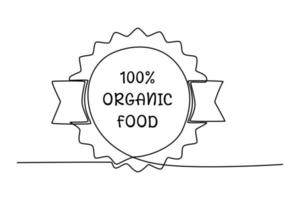 Single one line drawing 100 percent organic food on background. Suitable for product label. Label or sticker concept. Continuous line draw design graphic vector illustration.