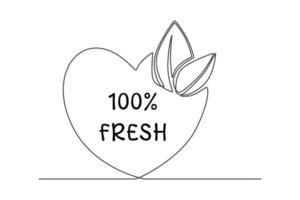 Single one line drawing 100 percent fresh on background. Suitable for product label. Label or sticker concept. Continuous line draw design graphic vector illustration.