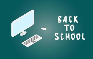 Back to school banner or flyer with computer and keyboard. Flat vector illustration. Concepts of education and studying.