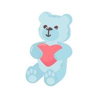 Cute Light blue Teddy Bear Holding Heart Shape Object. Vector illustration isolated on white background.