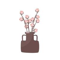 Cotton flowers in a vase in a minimalistic trendy style. Silhouette of a cotton branch in a simple abstract style. Vector illustration for print t-shirts, cards, posters, social media.