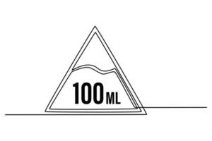 Single one line drawing 100 ml water in triangle shape on background. Suitable for product label. Label or sticker concept. Continuous line draw design graphic vector illustration.