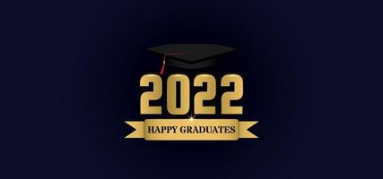 Class of 2022 vector design with golden text and dark blue background. Vector background for banner graduation, congratulation event, high school or college graduate, invitation card