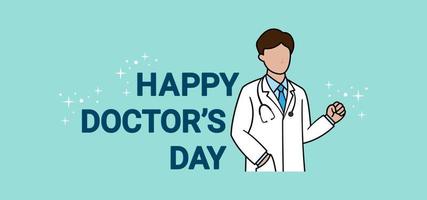 Happy Doctor's Day background. Male doctor with a stethoscope on a light blue background vector