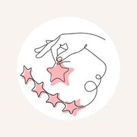 la mano muestra la calificación de las estrellas. dibujo de una línea. una ilustración para evaluar la calificación de algo. icono para calificaciones, reseñas, comentarios. ilustración vectorial vector