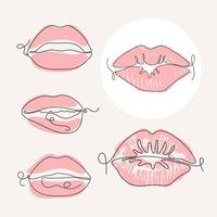 Set of Lips in Line art style. Isolated elements. Vector illustration.