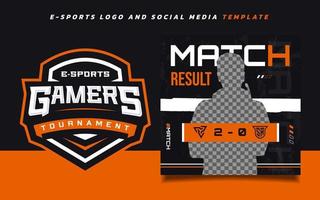 conjunto de plantilla de banner de juego de deportes electrónicos de resultado de partido para redes sociales y logotipo de torneo de juego vector