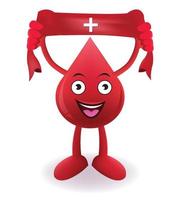 Cartoon Smiling blood with Donate drop blood red sign on towel vector