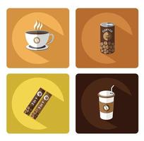Modern flat Coffee icons set with long shadow effect vector