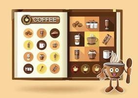 Juego de café en la ilustración de vector de página de notebook