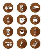 conjunto de iconos planos modernos de café con fondo marrón vector