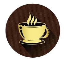 Golden coffee cup icon with long shadow effect vector