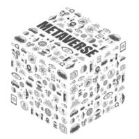 forma de cubo de iconos de metaverso en blanco y negro vector