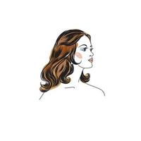 retrato femenino. perfil de dama con hermoso cabello largo. cara de mujer joven. ilustración de salón de belleza. bueno para avatar vector