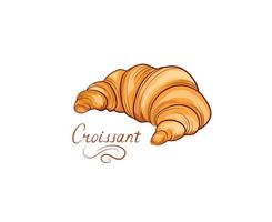 Croissant french food icon. Grain food color hand drawing line art on over white background vector