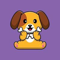 lindo perro con ilustración de icono de vector de dibujos animados de hueso. concepto de icono animal vector premium aislado.