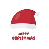 Greeting card with Santa Claus hat. Vector illustration in cartoon style.