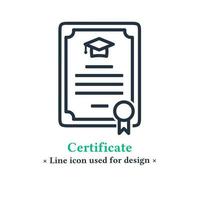 Certificate icon isolated on a white background. Symbol of Achievement, award, education for web and mobile applications. Modern sign, simple thin line icon vector