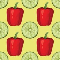 red pepper and lemon hand draw vegetable seamless pattern design vector