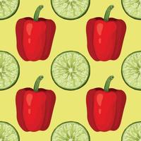 red pepper and lemon hand draw vegetable seamless pattern design vector