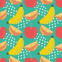 cute banana and mixed fruits background on green vector