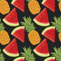 mixed fruits hand draw vegetable seamless pattern design on black