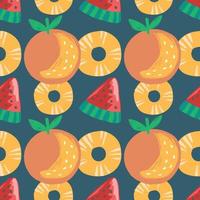 mixed fruits and orange seamless pattern design on blue