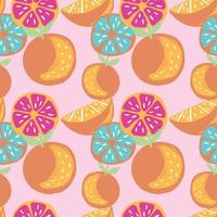 mixed fruits and orange seamless pattern design on pink