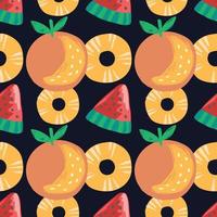 frutas mixtas y diseño de patrones sin fisuras de naranja en negro vector