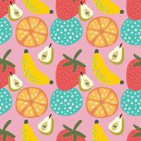 mixed fruits colourful pattern on pink design vector