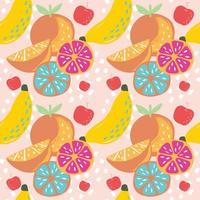 colourful mixed fruits seamless pattern on pink background vector