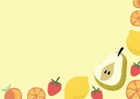 mix fresh fruit and vegetable background vector yellow background