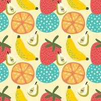 diseño de patrones de colores de frutas mixtas sobre fondo amarillo vector