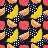 cute banana and mixed fruits background on black vector