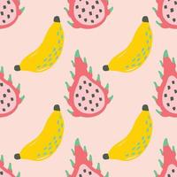 cute banana and mixed fruits background on pink vector