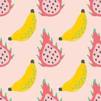 lindo fondo de plátano y frutas mixtas en rosa vector