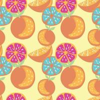 frutas mixtas y diseño de patrones sin fisuras de naranja en amarillo vector