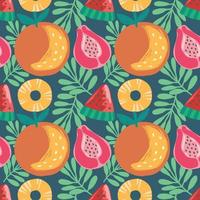 frutas mixtas y diseño de patrones sin fisuras naranja sobre fondo azul vector
