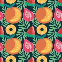 colourful mixed fruits seamless pattern on black background vector