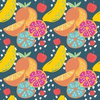 colourful mixed fruits seamless pattern on green