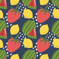 mixed fruits colourful pattern design on dark blue background vector