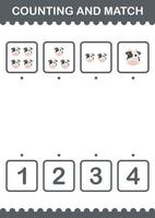 Counting and match Cow face. Worksheet for kids vector