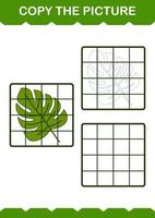Copy the picture with Monstera. Worksheet for kids vector
