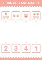 Counting and match Pig face. Worksheet for kids vector