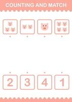 Counting and match Pig face. Worksheet for kids vector