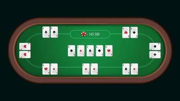 Poker table with cards, top view vector