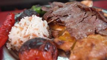 Turkish doner plate. Turkish Kebab. Showy turkish doner plate presentation. Detail shooting. video